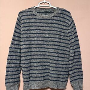 J. Crew Men's Gray and Navy Striped Crewneck Sweater